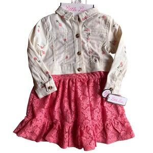 3pc Dress Set Toddler 24M Pink White NWT Cherry Blossom Lace Jacket NWT